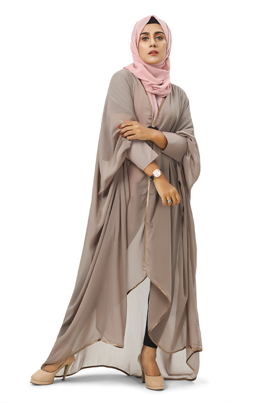 Hiba Beige Shade Crepe Chiffon Fabric Abaya Women 0823 000224