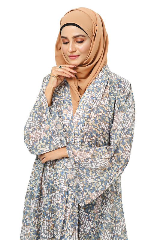 Hiba Brown texture Fabric Abaya Women  0723 000207