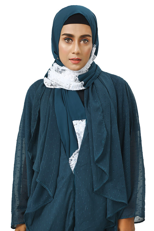Hiba Teal color Buta Georgette Fabric Abaya Women 0823 000226