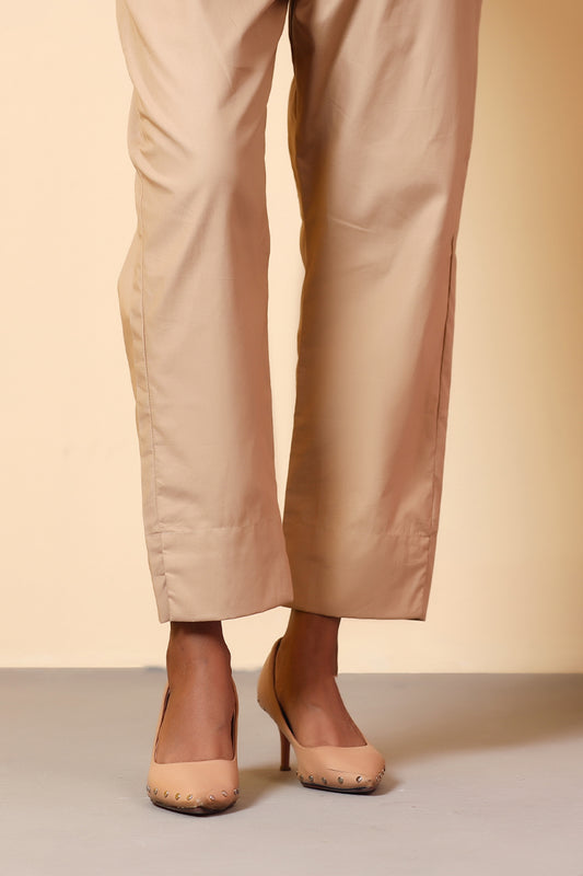 Showstopper Beige Spandex Cotton Fabric Straight Pant Women 0523 000197