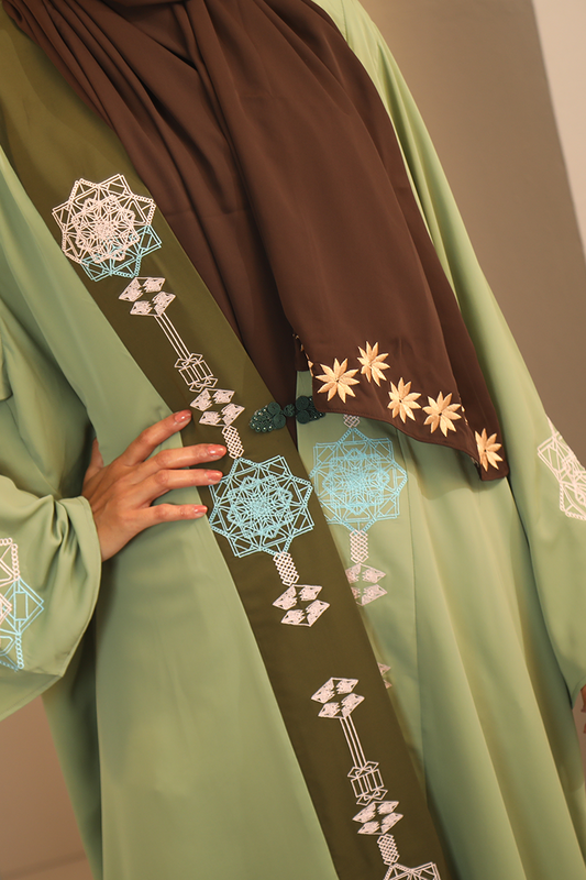 Hiba Light Olive Solid Fabric Abaya Women 0224 000259