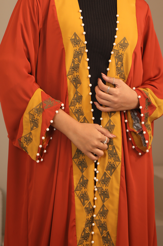 Hiba Golden Gate Orange Solid Fabric Abaya Women 0224 000261