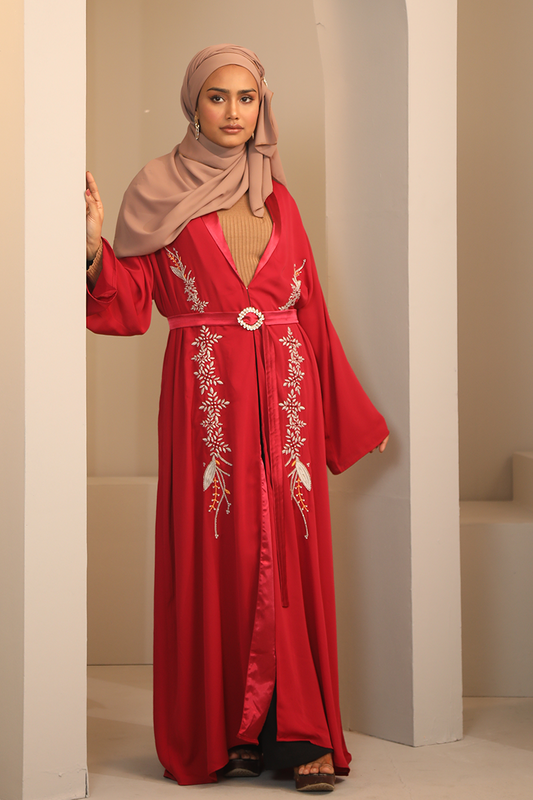 Hiba Maroon Red Cherry Georgette Abaya Women 0224 000263