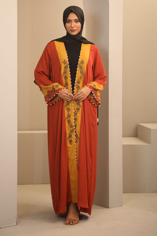 Hiba Golden Gate Orange Solid Fabric Abaya Women 0224 000261