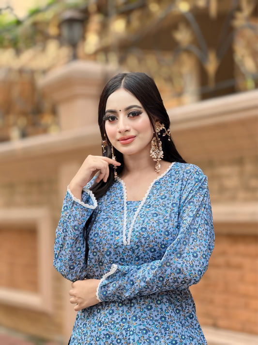 Showstopper Pastel Blue Cotton Kurti Women 0224 000313