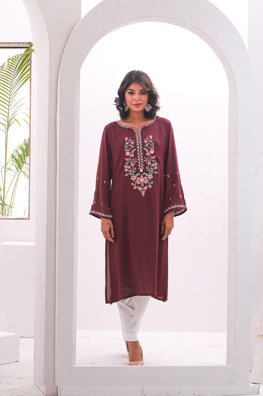 Showstopper Burgundy Cherry Georgette Kurti Women 1122 000071 - showstopperbd.com