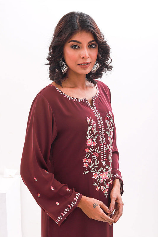 Showstopper Burgundy Cherry Georgette Kurti Women 1122 000071 - showstopperbd.com