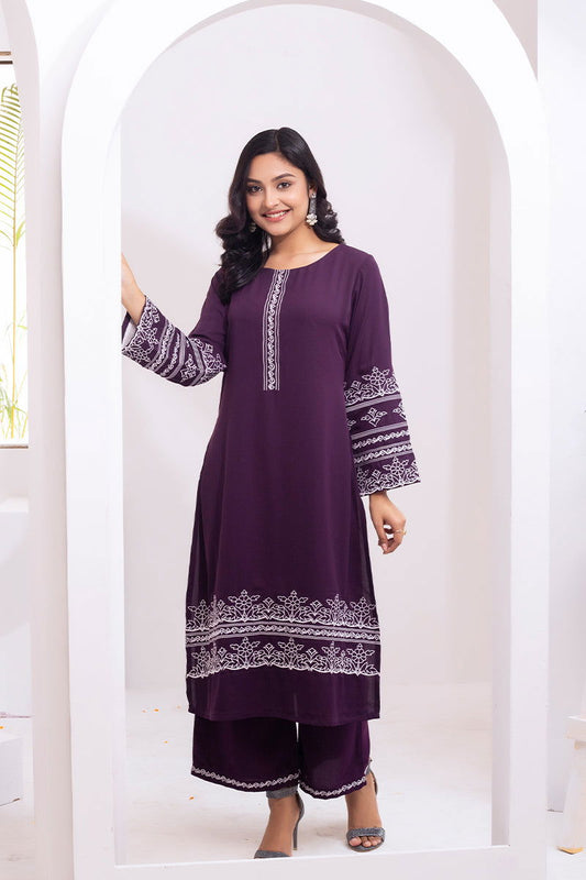 Showstopper Dark Purple Cherry Georgette Kurti and Pant Women 1122 000075 - showstopperbd.com