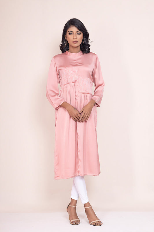 Showstopper Baby Pink Crepe Silk Kurti Women 001