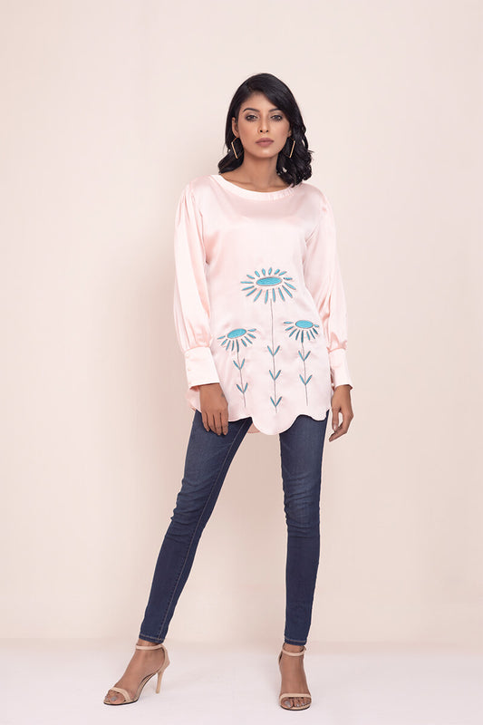Showstopper Baby Pink Crepe Silk Top Women 003