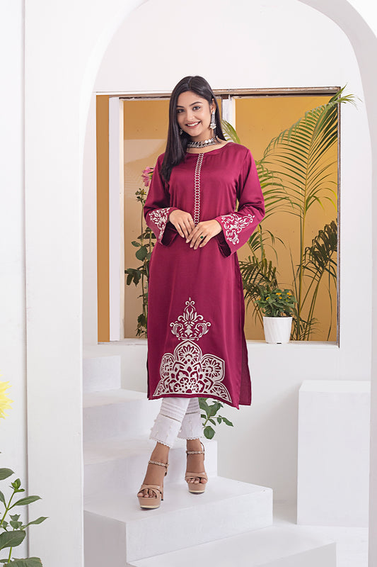 Showstopper Red Wine Crepe silk Kurti Women 1222 000104