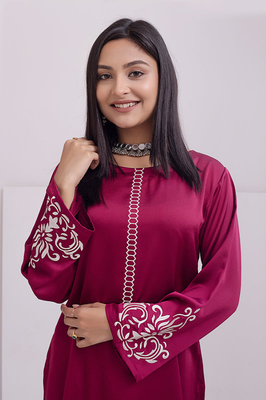 Showstopper Red Wine Crepe silk Kurti Women 1222 000104