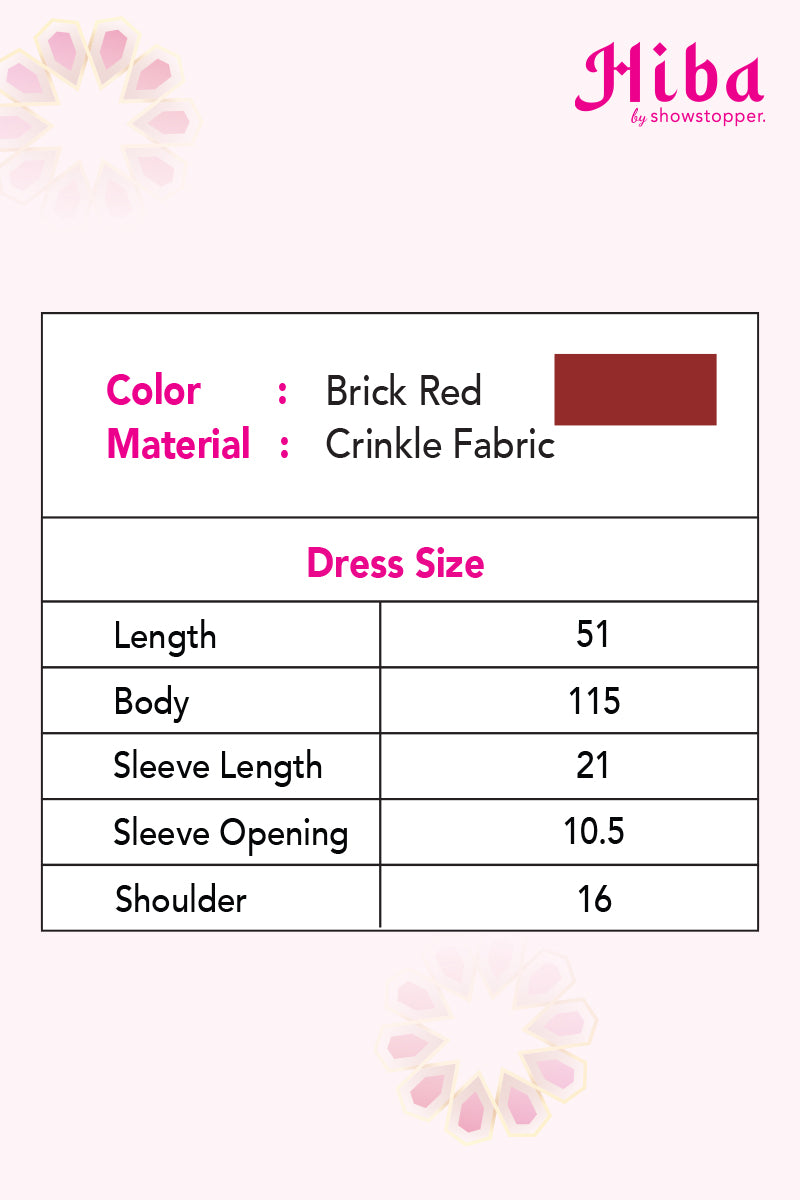 Hiba Brick Red Crinkle Fabric Abaya Women 0523 000173