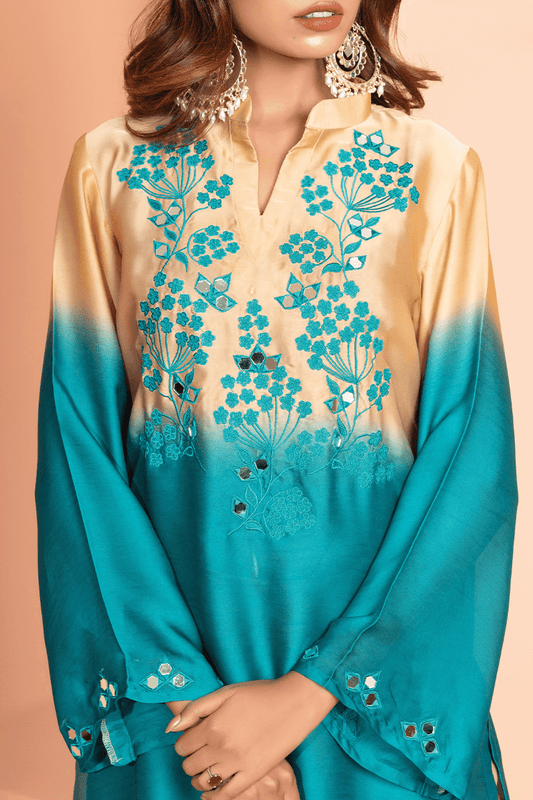 Showstopper Turquoise Shaded Silk Kurti Women M08