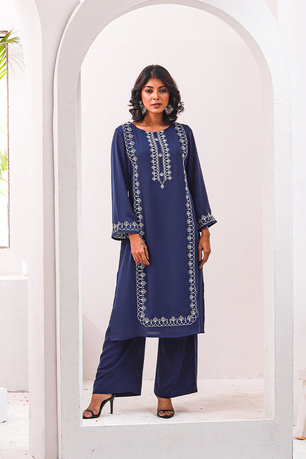 Showstopper Navy Blue Cherry Georgette Kurti and Pant Women 1122 000066