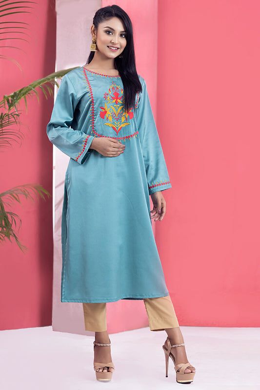Showstopper Turquoise Crepe Silk Kurti Women M15