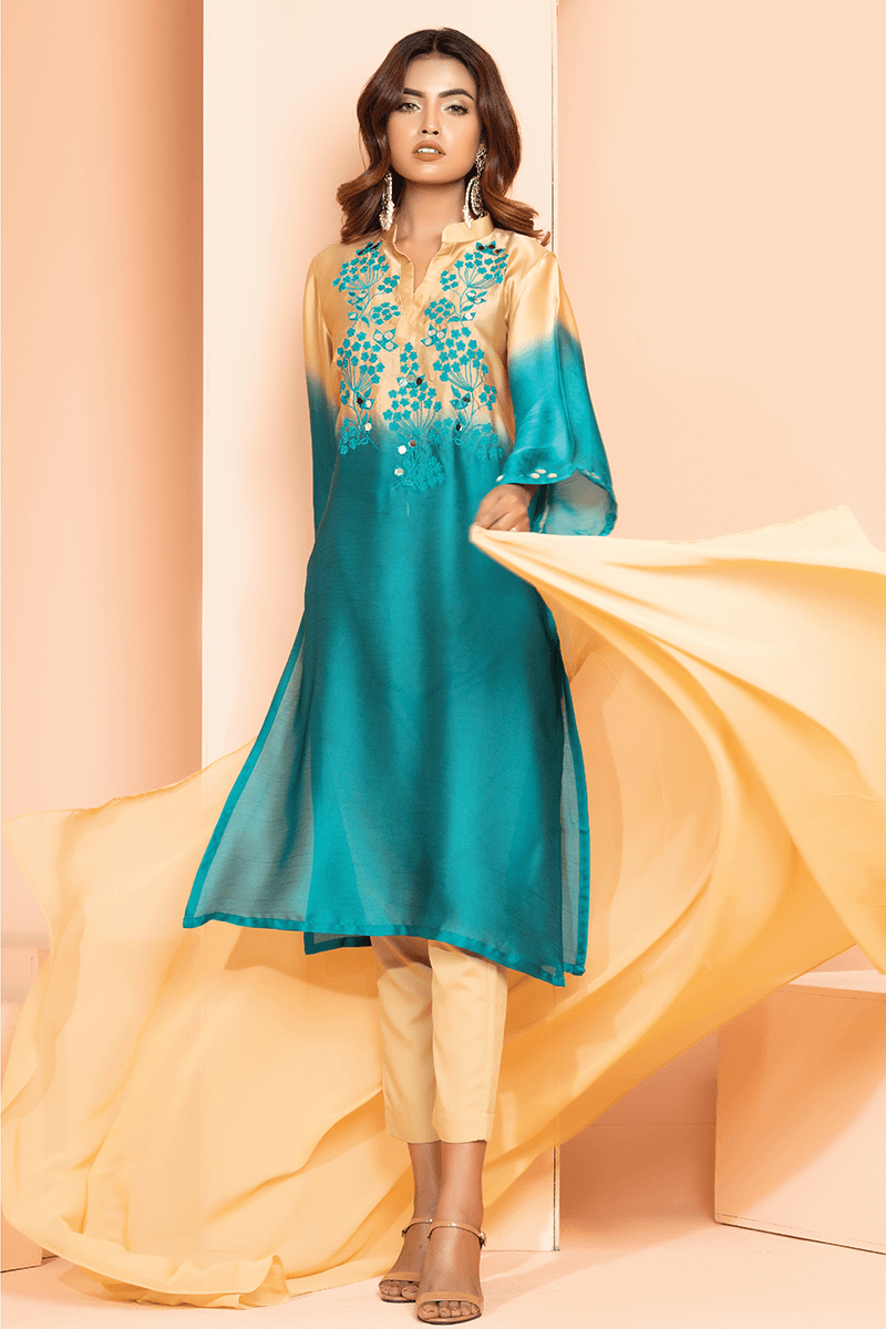 Showstopper Turquoise Shaded Silk Kurti Women M08